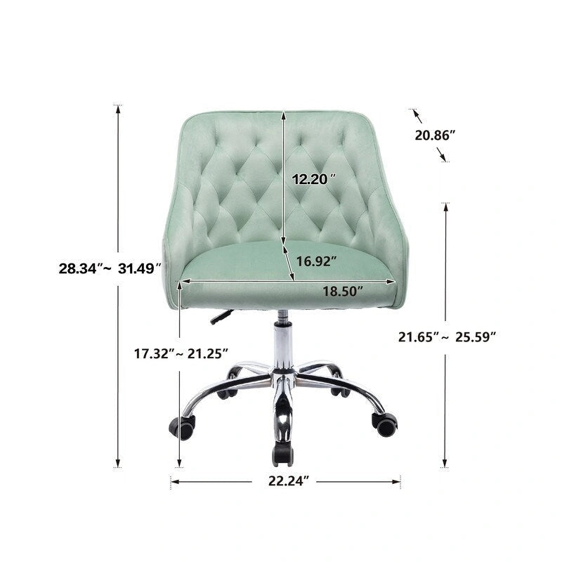 Chaise de bureau moderne en velours, réglable en hauteur, à dossier mi-haut avec pieds argentés
