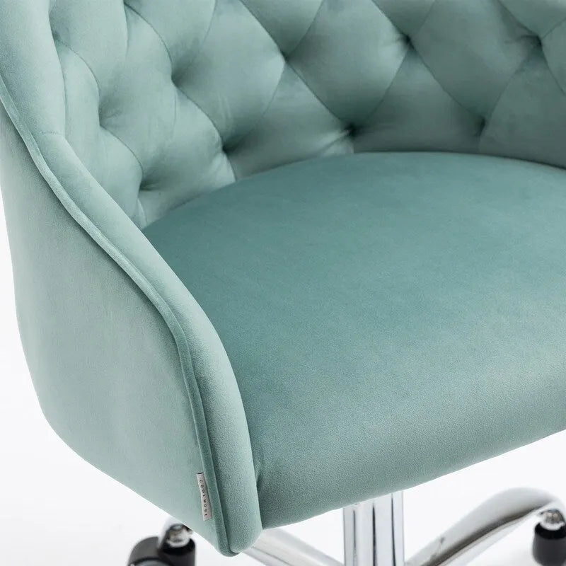 Chaise de bureau moderne en velours, réglable en hauteur, à dossier mi-haut avec pieds argentés
