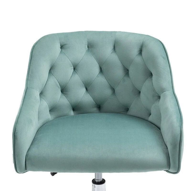 Chaise de bureau moderne en velours, réglable en hauteur, à dossier mi-haut avec pieds argentés
