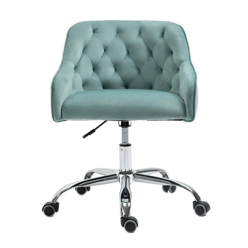 Chaise de bureau moderne en velours, réglable en hauteur, à dossier mi-haut avec pieds argentés