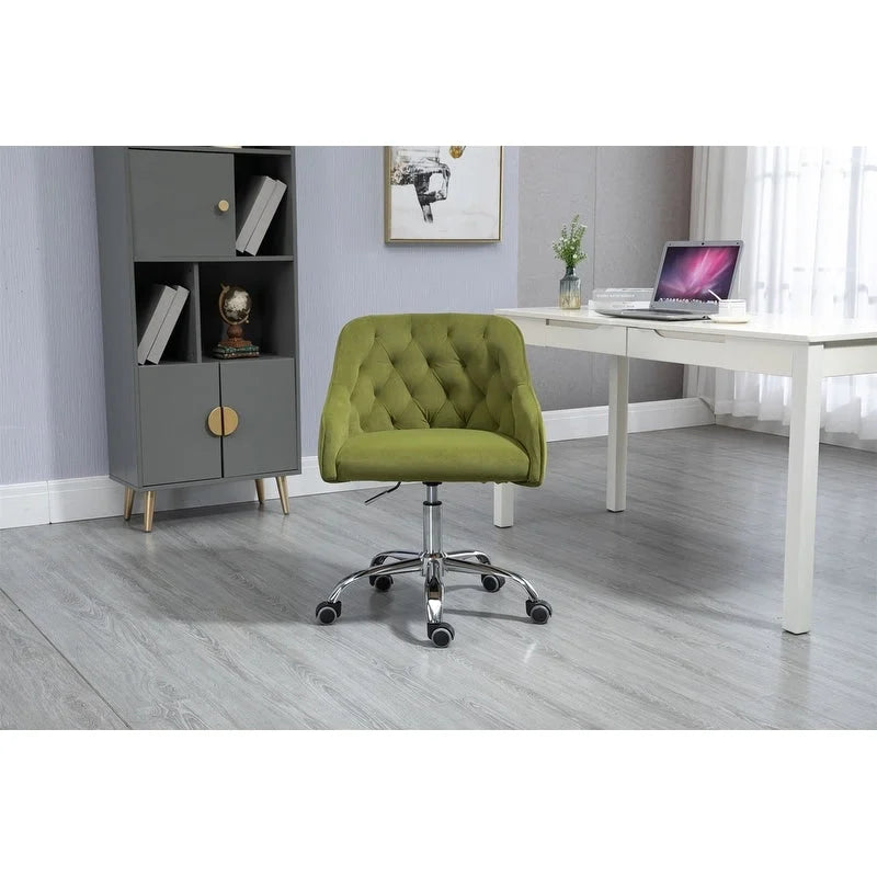 Chaise de bureau moderne en velours, réglable en hauteur, à dossier mi-haut avec pieds argentés