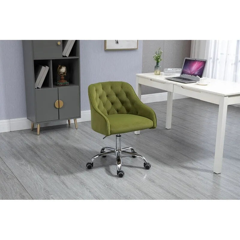 Chaise de bureau moderne en velours, réglable en hauteur, à dossier mi-haut avec pieds argentés