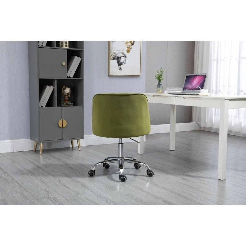 Chaise de bureau moderne en velours, réglable en hauteur, à dossier mi-haut avec pieds argentés