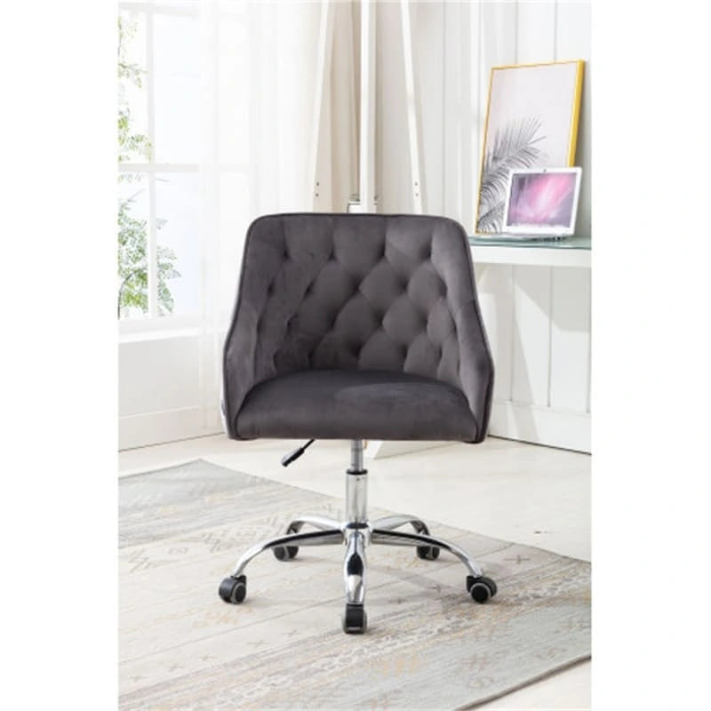 Chaise de bureau moderne en velours, réglable en hauteur, à dossier mi-haut avec pieds argentés