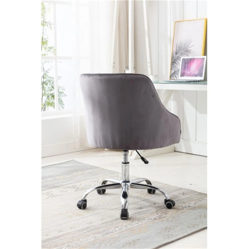 Chaise de bureau moderne en velours, réglable en hauteur, à dossier mi-haut avec pieds argentés