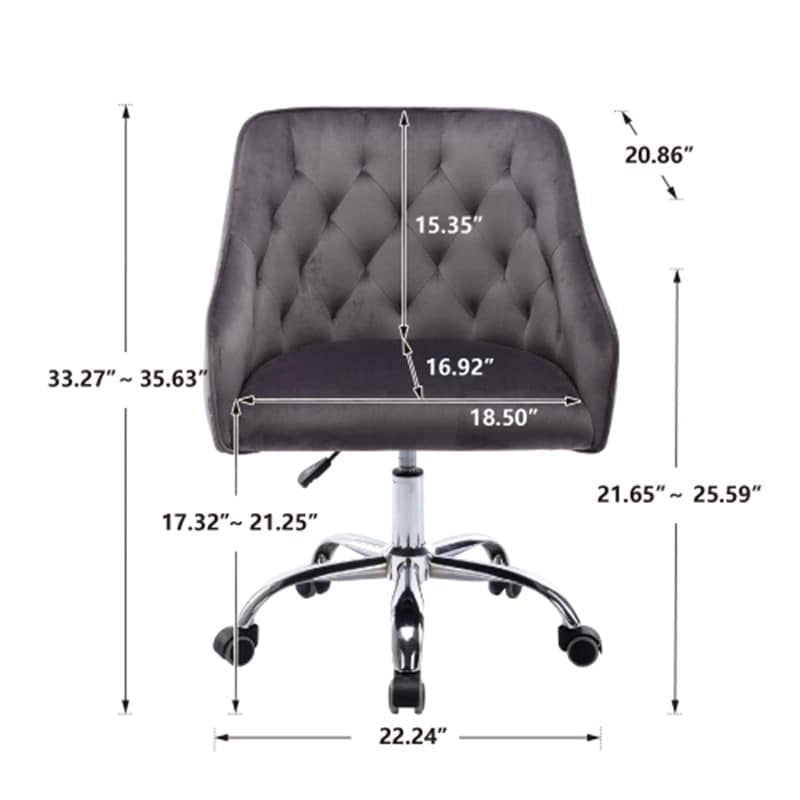 Chaise de bureau moderne en velours, réglable en hauteur, à dossier mi-haut avec pieds argentés