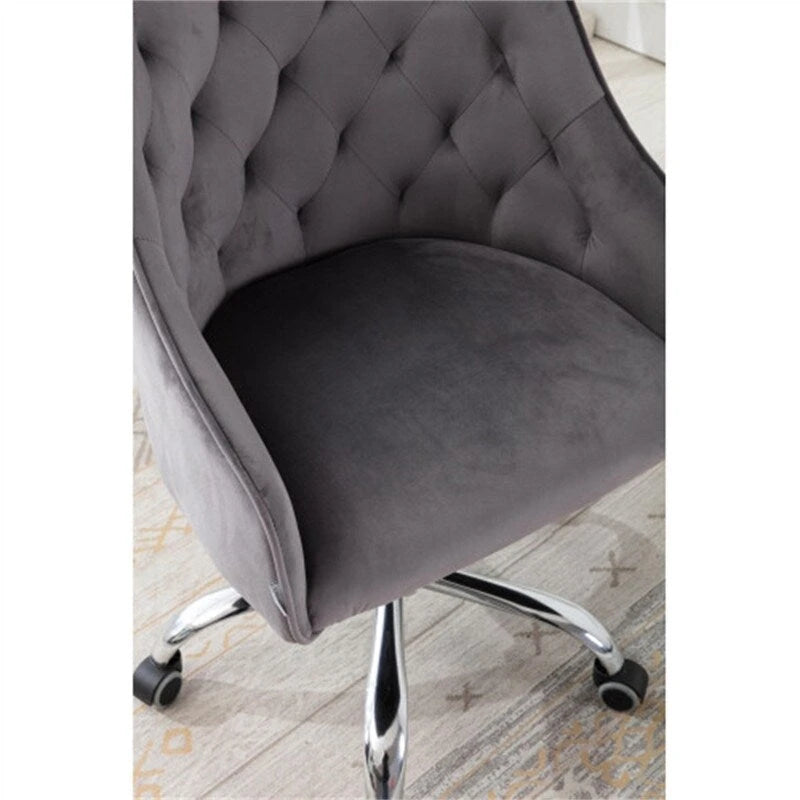 Chaise de bureau moderne en velours, réglable en hauteur, à dossier mi-haut avec pieds argentés
