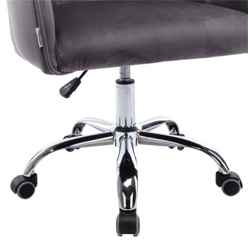 Chaise de bureau moderne en velours, réglable en hauteur, à dossier mi-haut avec pieds argentés