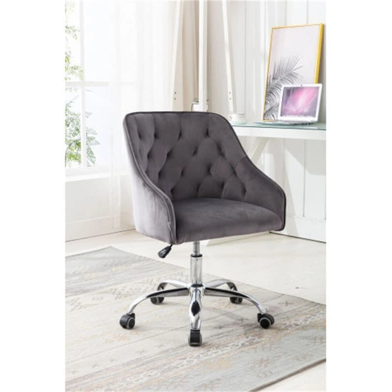 Chaise de bureau moderne en velours, réglable en hauteur, à dossier mi-haut avec pieds argentés