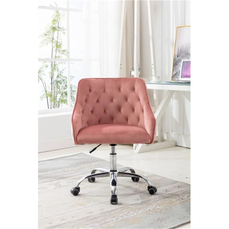 Chaise de bureau moderne en velours, réglable en hauteur, à dossier mi-haut avec pieds argentés