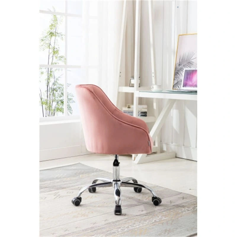 Chaise de bureau moderne en velours, réglable en hauteur, à dossier mi-haut avec pieds argentés