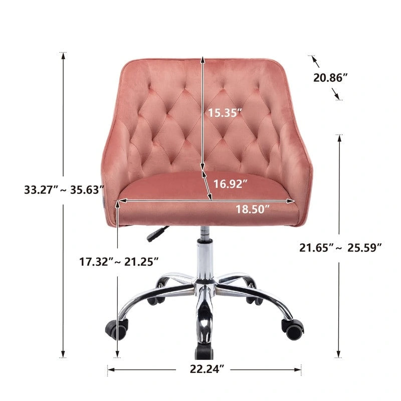 Chaise de bureau moderne en velours, réglable en hauteur, à dossier mi-haut avec pieds argentés