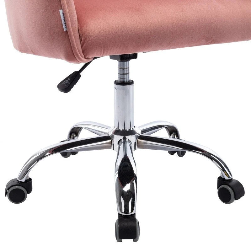 Chaise de bureau moderne en velours, réglable en hauteur, à dossier mi-haut avec pieds argentés