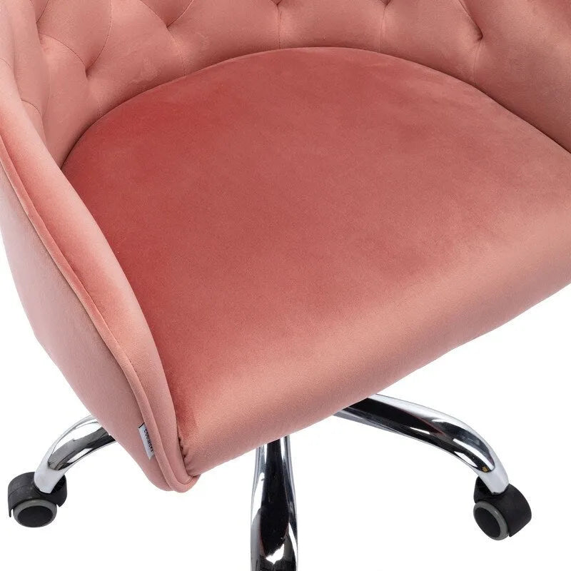 Chaise de bureau moderne en velours, réglable en hauteur, à dossier mi-haut avec pieds argentés