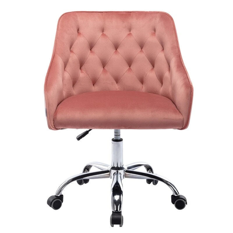 Chaise de bureau moderne en velours, réglable en hauteur, à dossier mi-haut avec pieds argentés