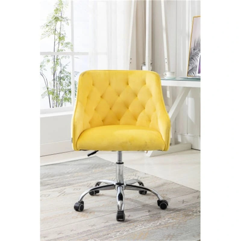 Chaise de bureau moderne en velours, réglable en hauteur, à dossier mi-haut avec pieds argentés
