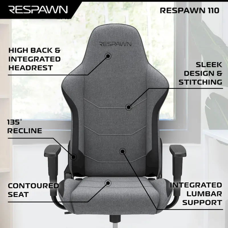 Chaise de jeu ergonomique RESPAWN 110 - Chaise de bureau d'ordinateur à dossier haut style course