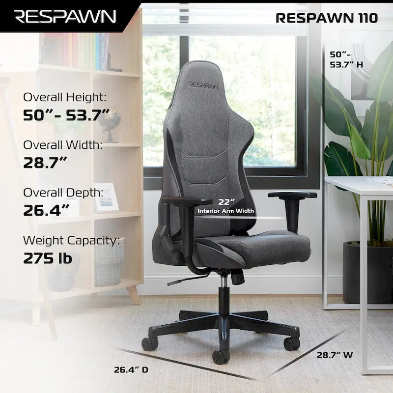 Chaise de jeu ergonomique RESPAWN 110 - Chaise de bureau d'ordinateur à dossier haut style course