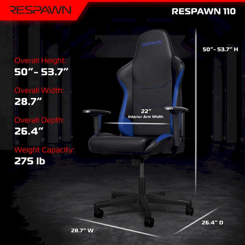 Chaise de jeu ergonomique RESPAWN 110 - Chaise de bureau d'ordinateur à dossier haut style course