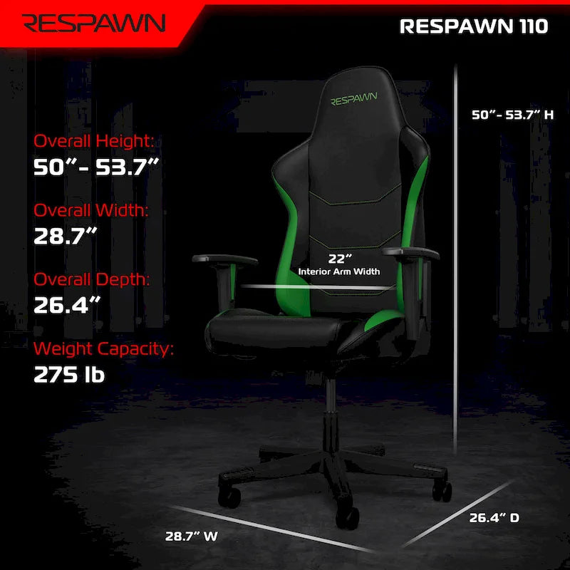 Chaise de jeu ergonomique RESPAWN 110 - Chaise de bureau d'ordinateur à dossier haut style course