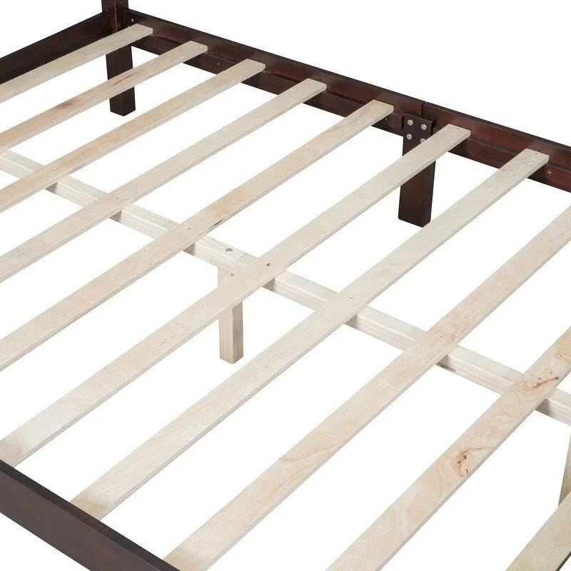 Ensemble de lit plateforme en bois au design rétro Queen/Full avec 2 tables de chevet, 3 pièces