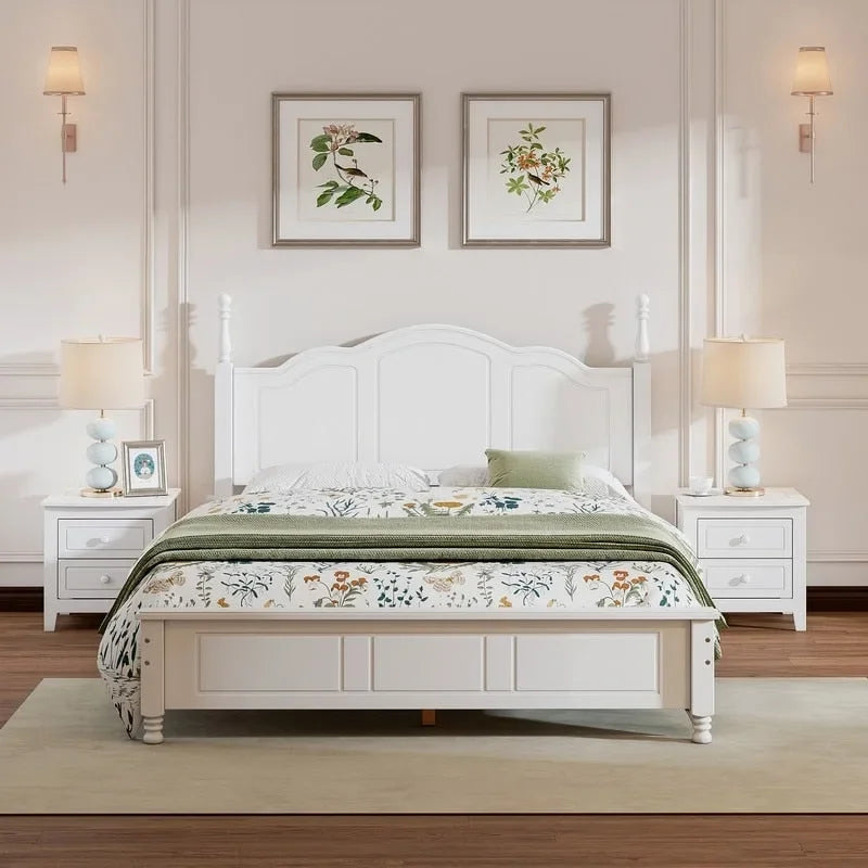 Ensemble de lit plateforme en bois au design rétro Queen/Full avec 2 tables de chevet, 3 pièces