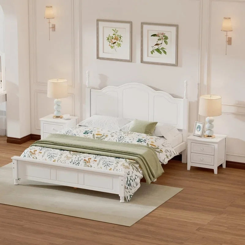 Ensemble de lit plateforme en bois au design rétro Queen/Full avec 2 tables de chevet, 3 pièces