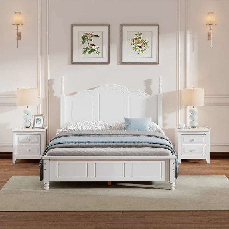 Ensemble de lit plateforme en bois au design rétro Queen/Full avec 2 tables de chevet, 3 pièces