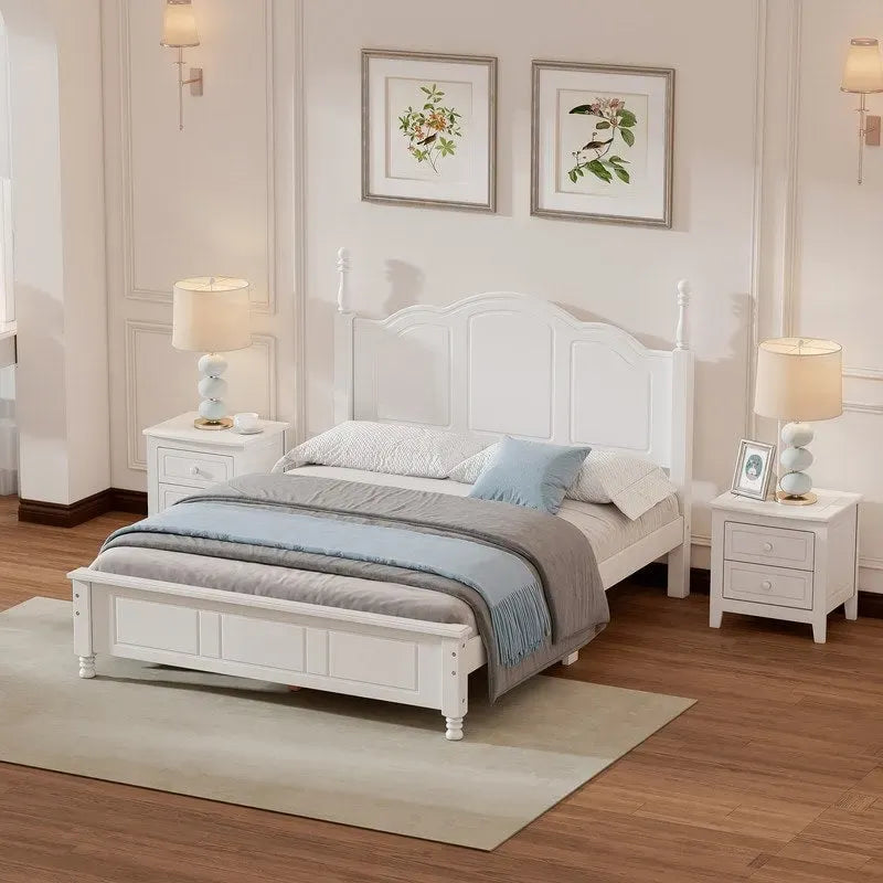 Ensemble de lit plateforme en bois au design rétro Queen/Full avec 2 tables de chevet, 3 pièces