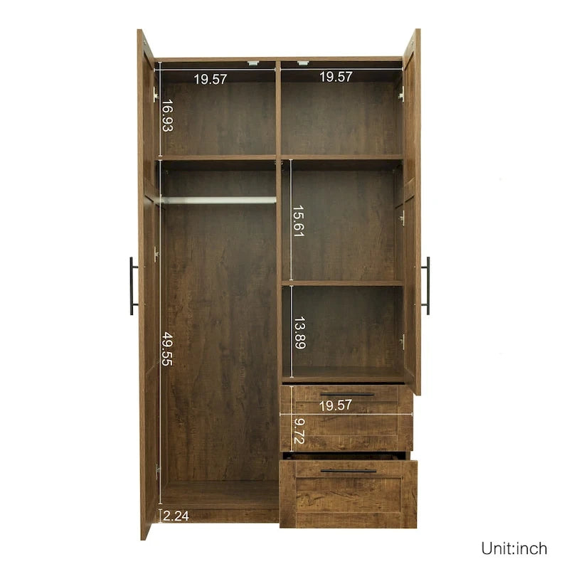 Armoire haute 70.87H avec 2 portes, 2 tiroirs et 5 espaces de rangement
