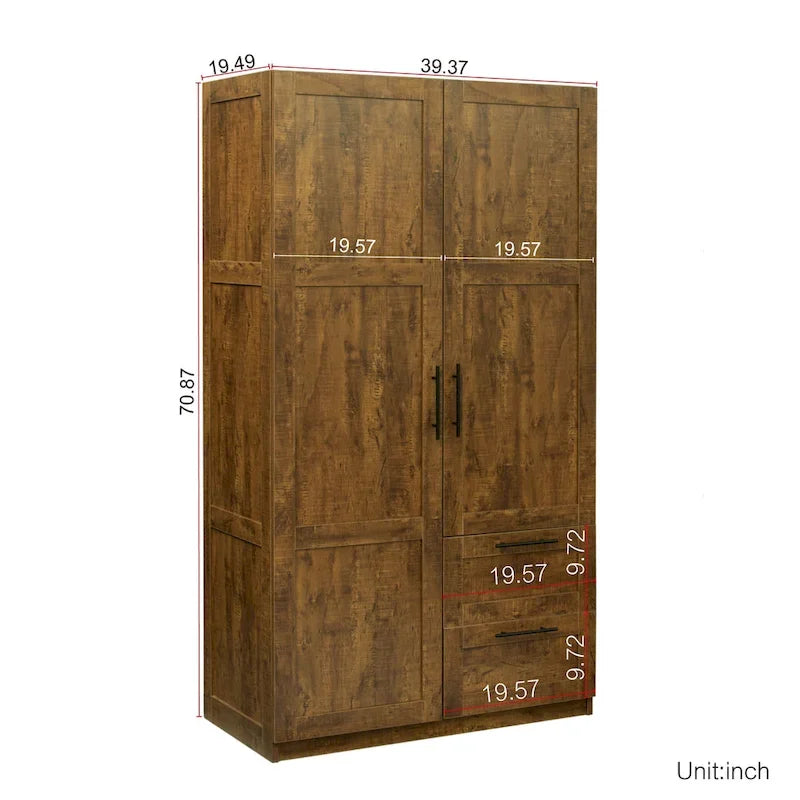 Armoire haute 70.87H avec 2 portes, 2 tiroirs et 5 espaces de rangement
