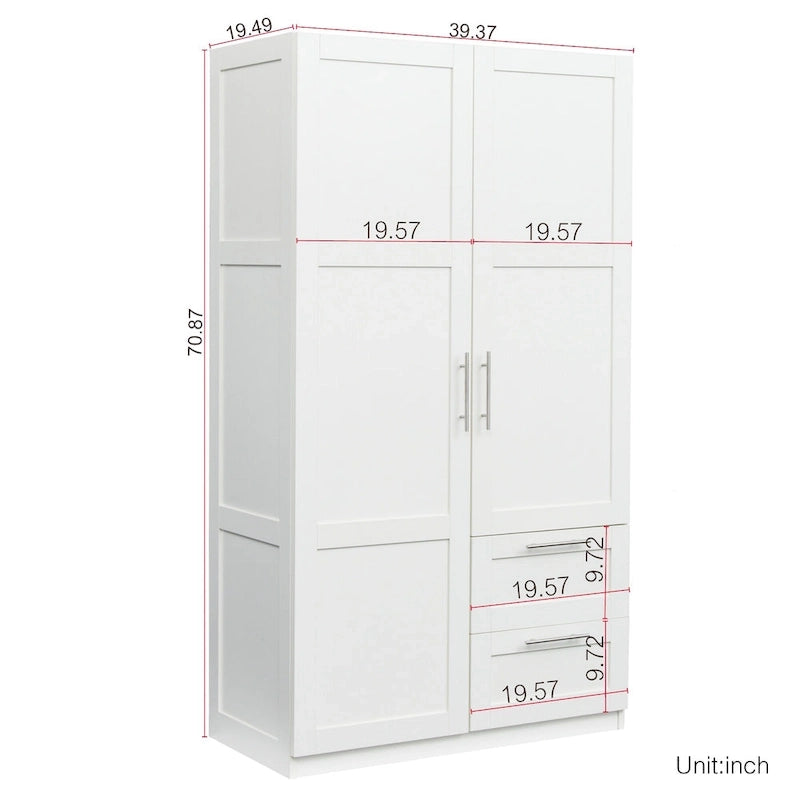 Armoire haute 70.87H avec 2 portes, 2 tiroirs et 5 espaces de rangement
