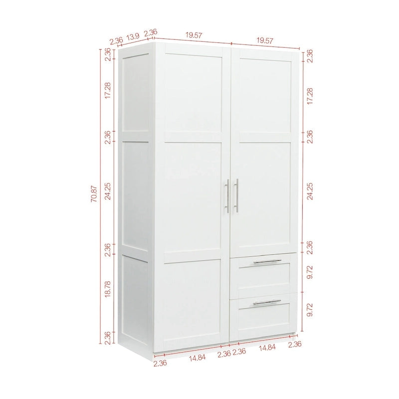 Armoire haute 70.87H avec 2 portes, 2 tiroirs et 5 espaces de rangement