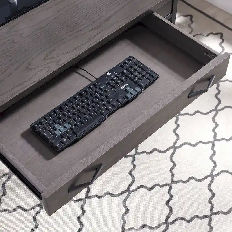 Bureau d'écriture/ordinateur en métal et bois gris 1 tiroir