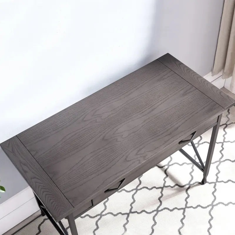 Bureau d'écriture/ordinateur en métal et bois gris 1 tiroir