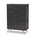 Commode à 5 tiroirs Kelson en bois gris foncé et doré