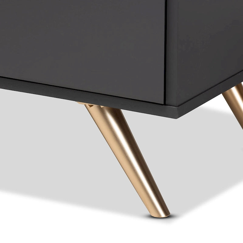 Commode à 5 tiroirs Kelson en bois gris foncé et doré