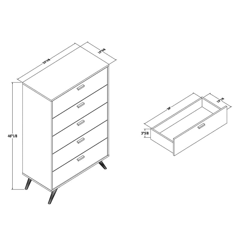 Commode à 5 tiroirs Kelson en bois gris foncé et doré