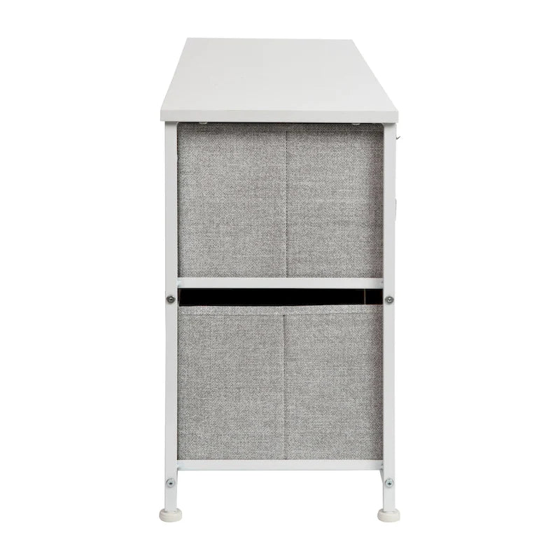 Commode de rangement à 5 tiroirs avec plateau en bois et tiroirs en tissu foncé