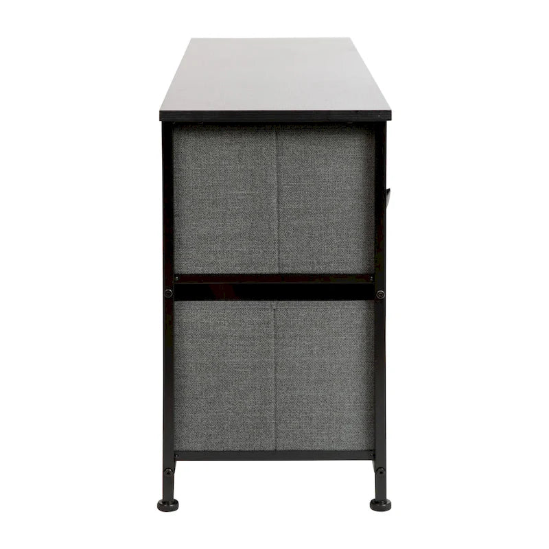 Commode de rangement à 5 tiroirs avec plateau en bois et tiroirs en tissu foncé