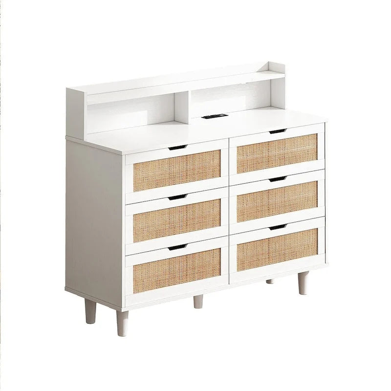 Commode 6 tiroirs de 43 pouces de large avec LED et prise de courant