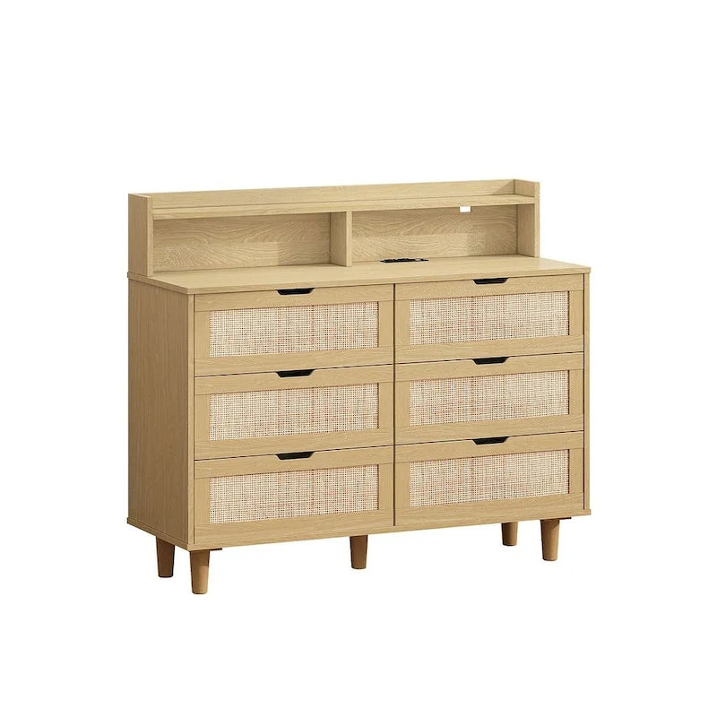 Commode 6 tiroirs de 43 pouces de large avec LED et prise de courant