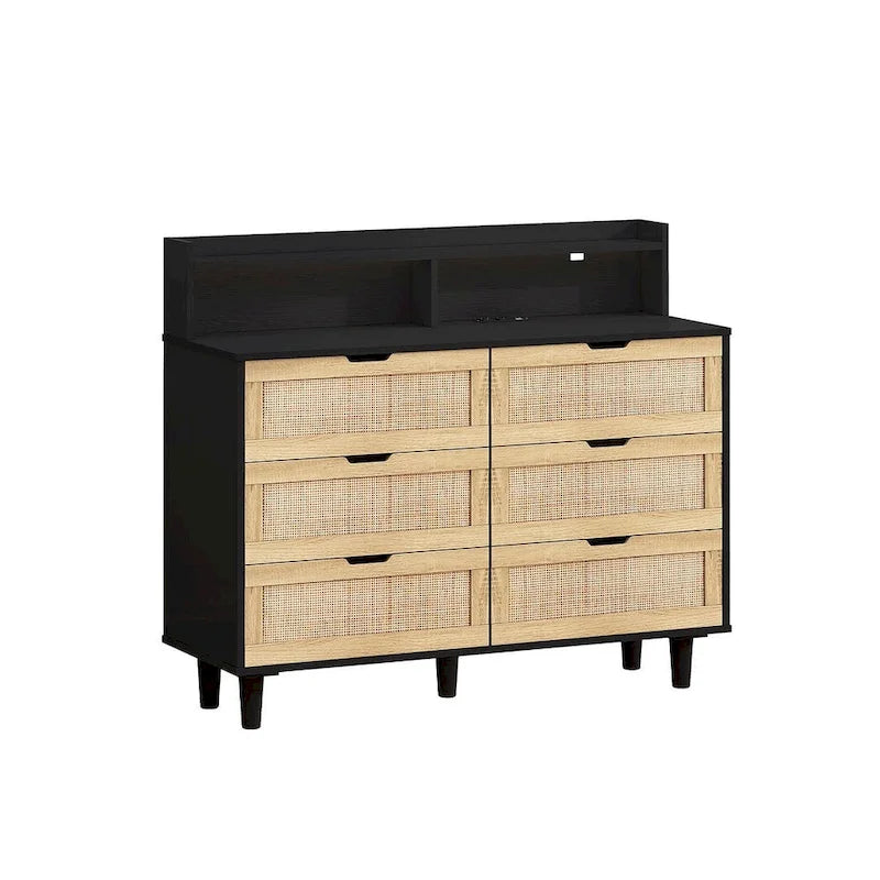 Commode 6 tiroirs de 43 pouces de large avec LED et prise de courant