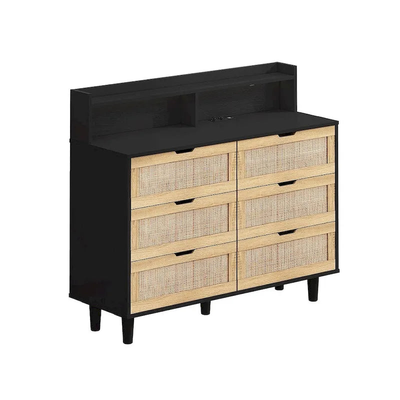 Commode 6 tiroirs de 43 pouces de large avec LED et prise de courant