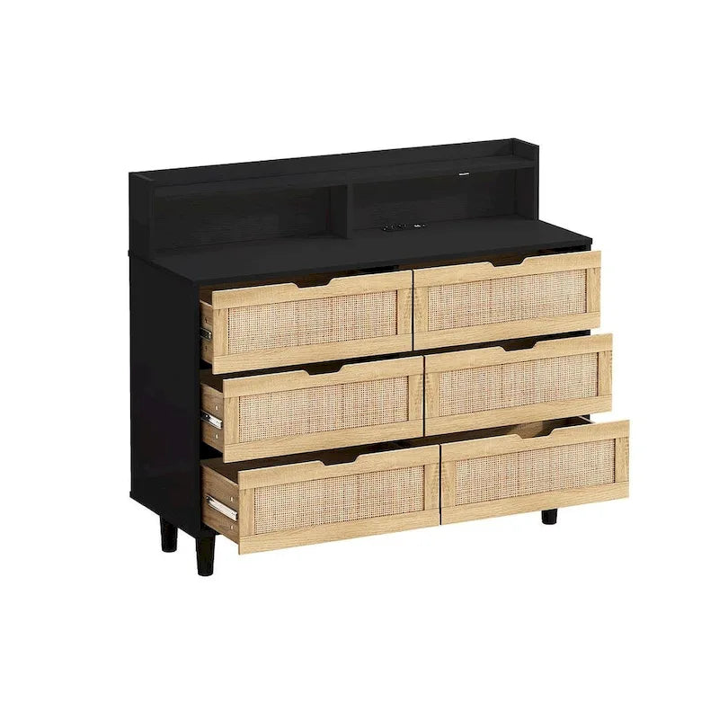 Commode 6 tiroirs de 43 pouces de large avec LED et prise de courant