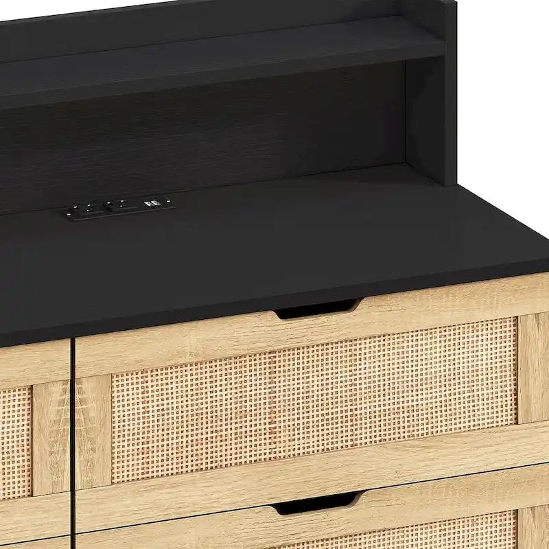 Commode 6 tiroirs de 43 pouces de large avec LED et prise de courant