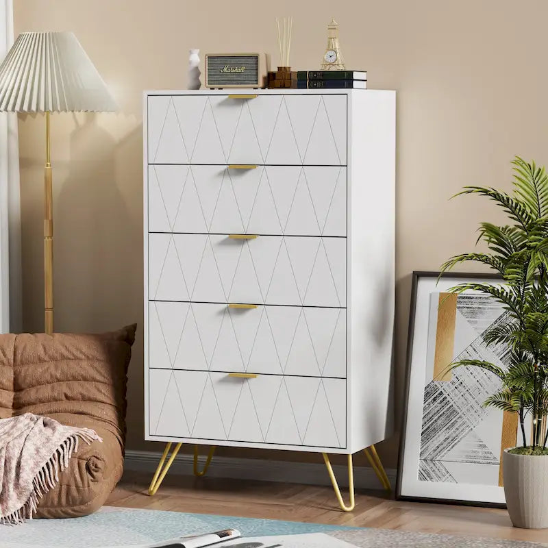 Commode de rangement à 5 tiroirs pour chambre à coucher