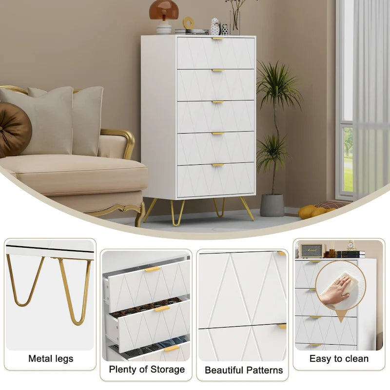 Commode de rangement à 5 tiroirs pour chambre à coucher