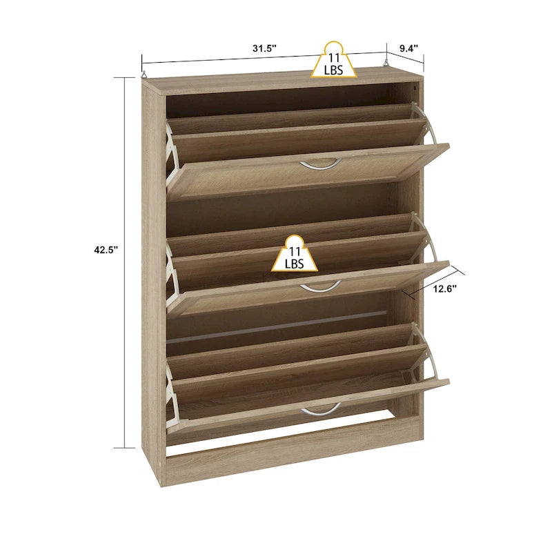 Meuble à chaussures, organiseur de rangement avec 3 tiroirs à abattant en rotin