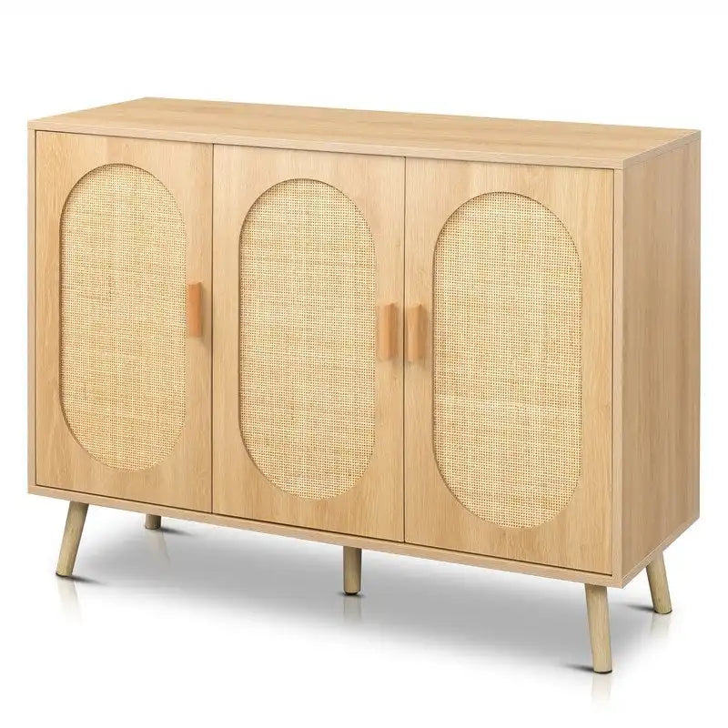 Meuble de Rangement à Chaussures en Rotin Moderne avec Double Portes et Étagères Réglables, Meuble d'Appoint pour Salon, Chambre, Couloir